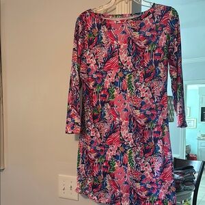 Source Unknown Pink Floral Printed Boatneck Dress